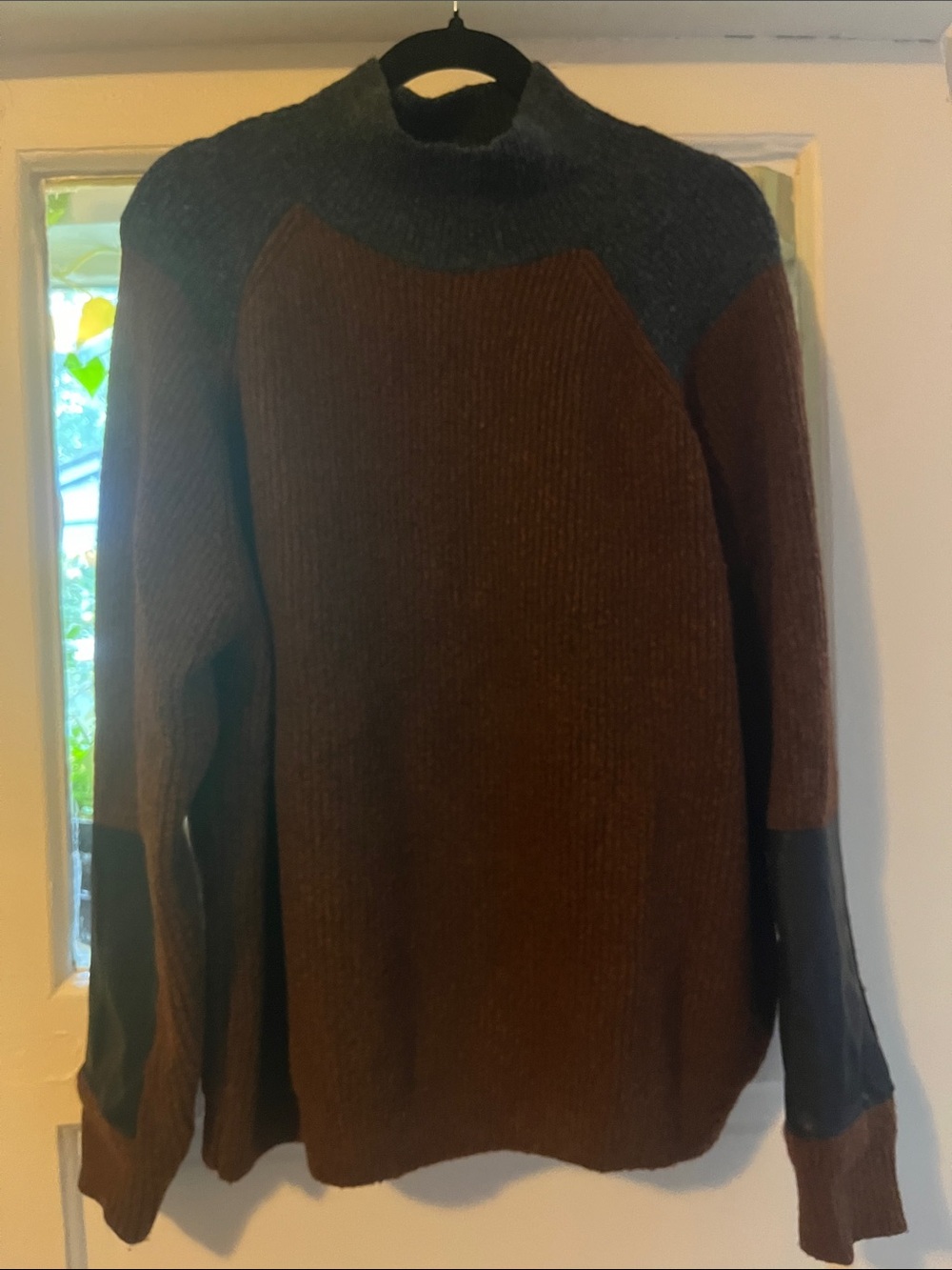 Women’s Brown and Charcoal Crewneck Wool Blend Sweater